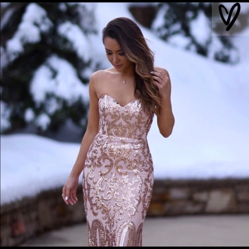Bariano Rebecca Rose Gold Strapless Dress
